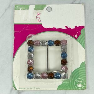 Silver Tone Colorful Rhinestone Square Belt Buckle